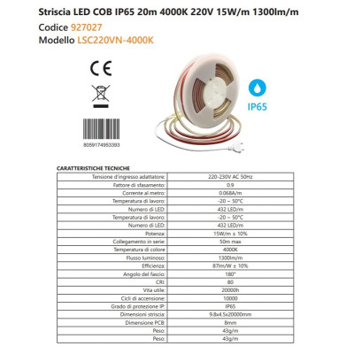 STRISCIA LED COB IP65 220V...